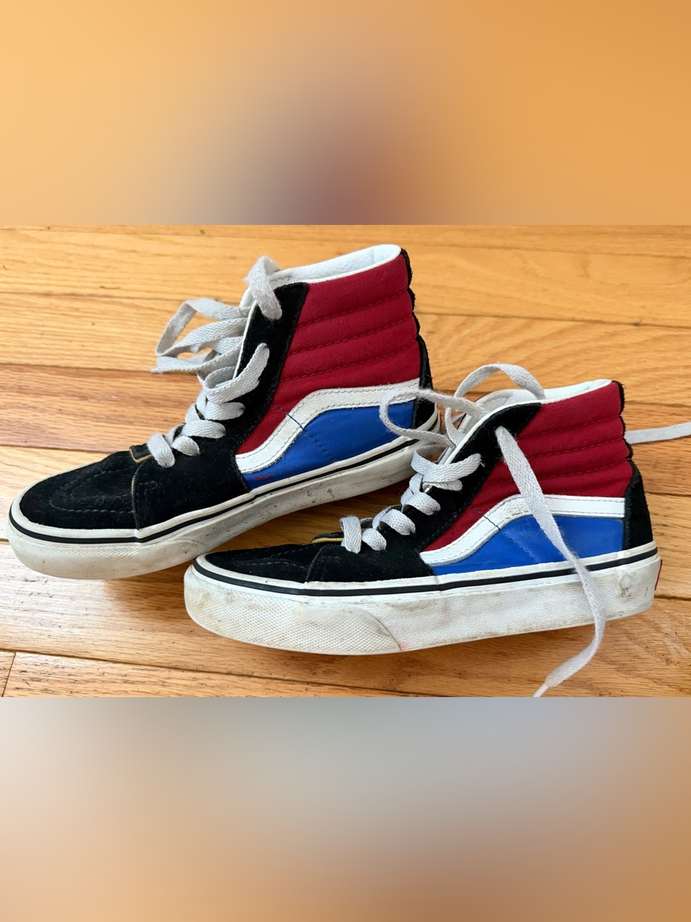 Vans Sk8-Hi Kids Size 1 Red Blue Black High Top Sneakers